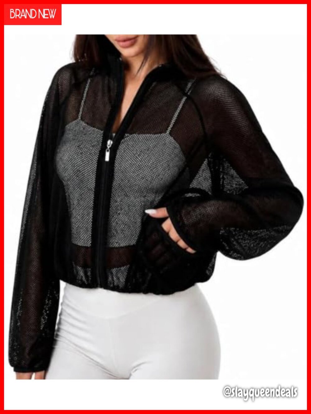 Sheer Mesh Zip Up Athletic Jacket Long Sleeve Workout Top